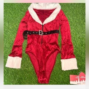 Red Santa Bodysuit with White Trim